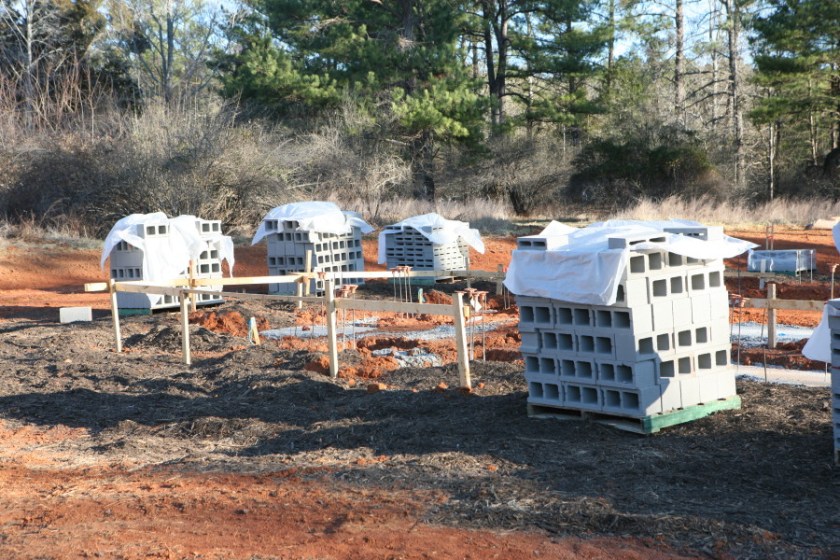 Grayblock next to finished floor elevation markers